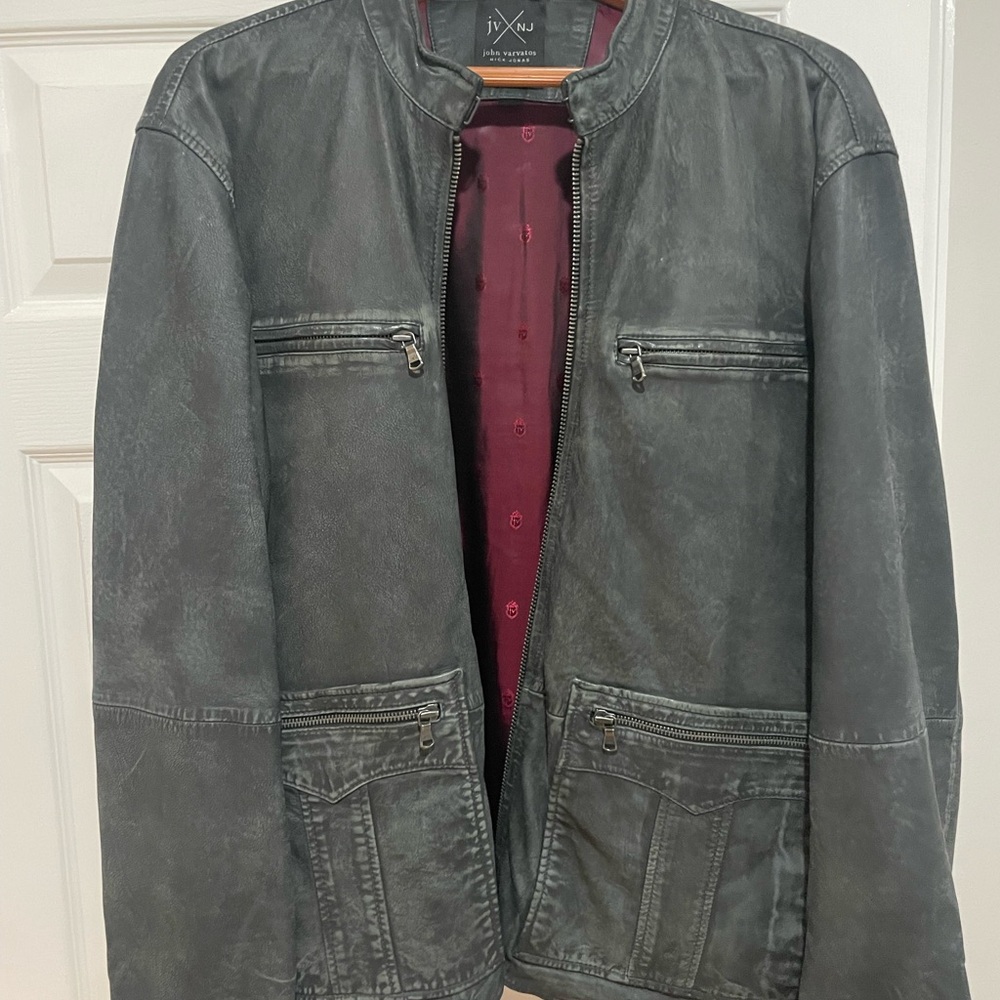 John Varvatos Men's Charcoal / Black Leather  Jacket
